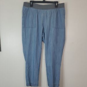 J.Jill Lyocell‑Cotton Pull‑On Pants • Light Chambray • Size L Petite